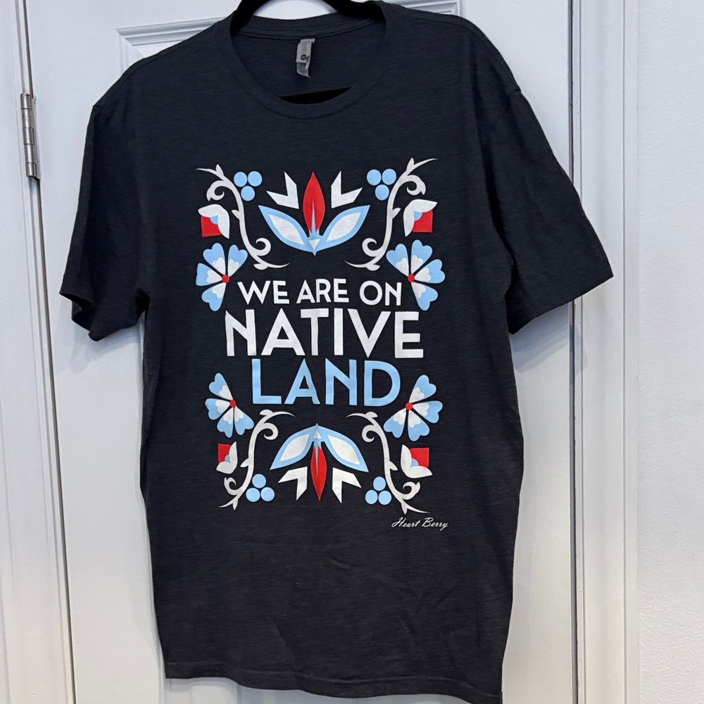 Next Level‎ Apparel Dark Gray Tee with Red and Blue Floral Design